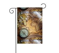 Drapeau de jardin - 30,5 x 45,7 cm - Boussole WHJDPP et carte du vieux monde - Décoration de jardin épaisse et infroissable - Pour jardin, pelouse, terrasse