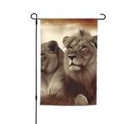 Drapeau de jardin 30,5 x 45,7 cm double face, drapeau de cour africain lion et lionne africain, bannière saisonnière pour printemps, été, pelouse, porche, décoration d'intérieur, petit drapeau de