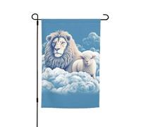 Drapeau de jardin 30,5 x 45,7 cm double face, drapeau de cour de vacances de ferme, agneau avec un lion, bannière extérieure saisonnière pour printemps, été, pelouse, porche, décoration d'intérieur
