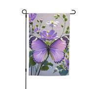 Drapeau de jardin 30,5 x 45,7 cm double face, drapeau de ferme, beau papillon violet floral, bannière extérieure saisonnière pour printemps, été, pelouse, porche, décoration d'intérieur, petit drapeau