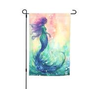 Drapeau de jardin 30,5 x 45,7 cm double face, drapeau de ferme, belle queue de sirène, bannière extérieure saisonnière pour printemps, été, pelouse, porche, décoration d'intérieur, petit drapeau de