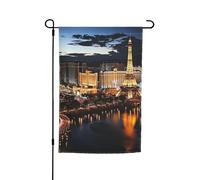 Drapeau de jardin 30,5 x 45,7 cm double face, drapeau de ferme de vacances de cour de Las Vegas, vue nocturne, bannière extérieure saisonnière pour printemps, été, pelouse, porche, décoration