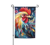 Drapeau de jardin 30,5 x 45,7 cm double face, drapeau de ferme de vacances de cour, drapeau artistique coloré de poulet, bannière extérieure saisonnière pour printemps, été, pelouse, porche