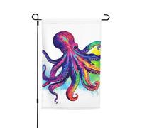 Drapeau de jardin 30,5 x 45,7 cm double face, drapeau de ferme de vacances de cour, drapeau coloré en forme de pieuvre, bannière extérieure saisonnière pour printemps, été, pelouse, porche, décoration