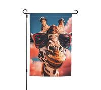 Drapeau de jardin 30,5 x 45,7 cm double face, drapeau de ferme de vacances de cour, girafe portant des lunettes de soleil, bannière extérieure saisonnière pour printemps, été, pelouse, porche