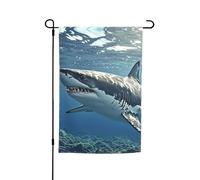 Drapeau de jardin 30,5 x 45,7 cm double face, drapeau de ferme de vacances de cour, grand requin blanc, bannière saisonnière d'extérieur pour printemps, été, pelouse, porche, décoration d'intérieur