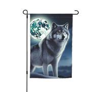 Drapeau de jardin 30,5 x 45,7 cm double face, drapeau de ferme de vacances de cour, loup sous la lune, bannière extérieure saisonnière pour printemps, été, pelouse, porche, décoration d'intérieur
