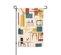 Drapeau de jardin 30,5 x 45,7 cm double face, drapeau de ferme de vacances de cour moderne du milieu du siècle, bannière extérieure saisonnière pour printemps, été, pelouse, porche, décoration