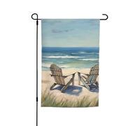 Drapeau de jardin 30,5 x 45,7 cm double face, drapeau de ferme, de vacances, de cour, scène de plage avec chaises, bannière extérieure saisonnière pour printemps, été, pelouse, porche, décoration