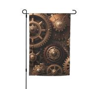 Drapeau de jardin 30,5 x 45,7 cm double face, drapeau de ferme de vacances de cour Steampunk Engrenages mécaniques saisonniers Bannière d'extérieur pour printemps, été, pelouse, porche, décoration