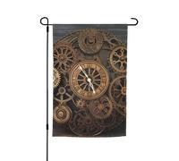 Drapeau de jardin 30,5 x 45,7 cm double face, drapeau de ferme de vacances de cour Steampunk Engrenages Horloge saisonnière Bannière d'extérieur pour printemps, été, pelouse, porche, décoration
