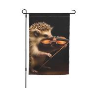 Drapeau de jardin 30,5 x 45,7 cm double face, drapeau de ferme de vacances, drapeau animal, hérisson, violon, bannière saisonnière d'extérieur pour printemps, été, pelouse, porche, décoration