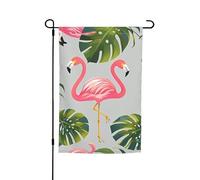Drapeau de jardin 30,5 x 45,7 cm double face, drapeau de ferme, flamant rose, palmiers, feuilles, bannière extérieure saisonnière pour printemps, été, pelouse, porche, décoration d'intérieur, petit