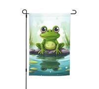 Drapeau de jardin 30,5 x 45,7 cm double face, drapeau de ferme grenouille sur un étang, bannière saisonnière d'extérieur pour printemps, été, pelouse, porche, décoration d'intérieur, petit drapeau de