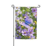 Drapeau de jardin 30,5 x 45,7 cm double face, drapeau de jardin de vacances de ferme, papillon violet et fleurs, bannière extérieure saisonnière pour printemps, été, pelouse, porche, décoration