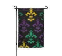 Drapeau de jardin 30,5 x 45,7 cm, double face pour le printemps et l'été, bannière 3D Fleur de Lis Mardi Gras Petit drapeau saisonnier Décoration extérieure