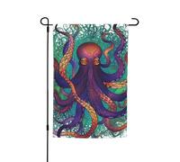 Drapeau de jardin 30,5 x 45,7 cm, double face pour le printemps et l'été, bannière colorée en forme de pieuvre - Petit drapeau saisonnier - Décoration extérieure