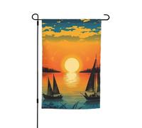 Drapeau de jardin 30,5 x 45,7 cm, double face pour le printemps et l'été, bannière de cour, coucher de soleil avec un bateau, petit drapeau saisonnier, décoration extérieure