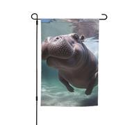 Drapeau de jardin 30,5 x 45,7 cm, double face pour le printemps et l'été, bannière de cour, hippopotame, petit drapeau saisonnier pour les vacances, décoration extérieure