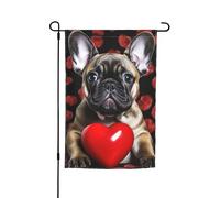 Drapeau de jardin 30,5 x 45,7 cm, double face pour le printemps et l'été, bannière de jardin bouledogue français tenant un cœur rouge, petit drapeau saisonnier pour les vacances, décoration extérieure