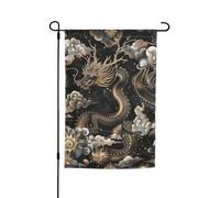 Drapeau de jardin 30,5 x 45,7 cm, double face pour le printemps et l'été, bannière de jardin - Dragon chinois noir - Petit drapeau saisonnier - Décoration extérieure