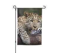 Drapeau de jardin 30,5 x 45,7 cm, double face pour le printemps et l'été, bannière de jardin léopard reposant sur un arbre, petit drapeau saisonnier pour les vacances et l'extérieur