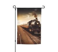 Drapeau de jardin 30,5 x 45,7 cm, double face pour le printemps et l'été - Bannière de train et de chemin de fer - Petit drapeau saisonnier - Décoration extérieure