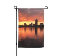 Drapeau de jardin 30,5 x 45,7 cm, double face pour le printemps et l'été, bannière décorative de cour Boston Charles, paysage urbain, coucher de soleil, petit drapeau saisonnier pour les vacances