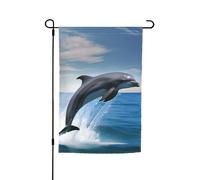 Drapeau de jardin 30,5 x 45,7 cm, double face pour le printemps et l'été, bannière décorative de cour, bannière de dauphins sautant vers le haut, petit drapeau saisonnier pour les vacances, décoration