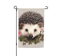 Drapeau de jardin 30,5 x 45,7 cm, double face pour le printemps et l'été, bannière décorative de cour, hérisson dans une couronne florale, petit drapeau saisonnier pour les vacances, décoration