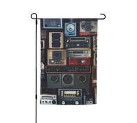 Drapeau de jardin 30,5 x 45,7 cm, double face pour le printemps et l'été - Bannière vintage murale de radio Boombox - Petit drapeau saisonnier - Décoration extérieure