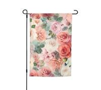 Drapeau de jardin 30,5 x 45,7 cm, double face pour le printemps et l'été, couleur douce, mélange de roses délavées, petit drapeau saisonnier pour les vacances, décoration extérieure