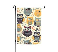 Drapeau de jardin 30,5 x 45,7 cm, double face pour le printemps et l'été, décoration de cour, motif hiboux de dessin animé, mignon, petit drapeau saisonnier, vacances, décoration extérieure