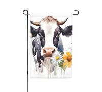 Drapeau de jardin 30,5 x 45,7 cm, double face pour printemps et été, bannière aquarelle vache et marguerite, petit drapeau saisonnier pour les vacances, décoration extérieure
