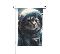 Drapeau de jardin 30,5 x 45,7 cm, double face pour printemps et été, bannière de cour, astronaute, chat dans l'espace, petit drapeau saisonnier pour les vacances et l'extérieur