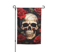 Drapeau de jardin 30,5 x 45,7 cm, double face pour printemps et été, bannière de cour décorative tête de mort, rose rouge, petit drapeau saisonnier pour les vacances et la décoration extérieure