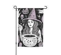 Drapeau de jardin 30,5 x 45,7 cm, double face pour printemps et été, bannière de cour, sorcière, sorcellerie, dessin bohème, petit drapeau saisonnier pour les vacances, décoration extérieure