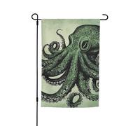 Drapeau de jardin 30,5 x 45,7 cm, double face pour printemps et été, bannière de jardin décorative verte, poulpe petit drapeau saisonnier pour les vacances, décoration extérieure