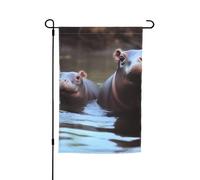 Drapeau de jardin 30,5 x 45,7 cm, double face pour printemps et été, bannière de jardin pour bébé hippopotame, petit drapeau saisonnier pour les vacances et la décoration extérieure