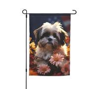 Drapeau de jardin 30,5 x 45,7 cm, double face pour printemps et été, bannière de jardin Shih Tzu chien et fleurs, petit drapeau saisonnier pour les vacances, décoration extérieure