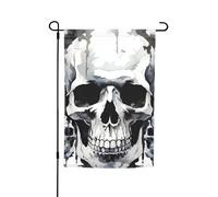 Drapeau de jardin 30,5 x 45,7 cm, double face pour printemps et été, bannière décorative blanche et grise motif tête de mort, petit drapeau saisonnier pour les vacances, décoration extérieure