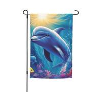 Drapeau de jardin 30,5 x 45,7 cm, double face pour printemps et été, bannière décorative de cour, joli dauphin, petit drapeau saisonnier pour les vacances, décoration extérieure