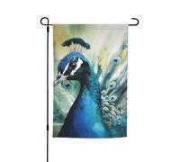 Drapeau de jardin 30,5 x 45,7 cm, double face pour printemps et été, bannière décorative de cour mignon paon petit drapeau saisonnier vacances décoration extérieure