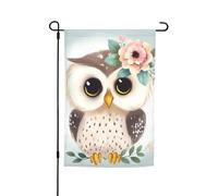 Drapeau de jardin 30,5 x 45,7 cm, double face pour printemps et été, bannière décorative de cour mignonne hibou avec fleurs, petit drapeau saisonnier pour les vacances, décoration extérieure