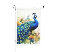 Drapeau de jardin 30,5 x 45,7 cm, double face pour printemps et été, bannière décorative de cour, paon, peinture à l'aquarelle, petit drapeau saisonnier, décoration extérieure