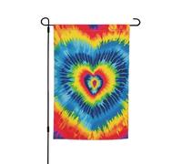 Drapeau de jardin 30,5 x 45,7 cm, double face pour printemps et été, bannière décorative en forme de cœur arc-en-ciel teint par nouage, petit drapeau saisonnier pour les vacances et l'extérieur