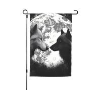Drapeau de jardin 30,5 x 45,7 cm, double face pour printemps et été, bannière décorative pour cour : loups amoureux sous la lune, animal sauvage, petit drapeau saisonnier pour les vacances, décoration
