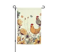 Drapeau de jardin 30,5 x 45,7 cm, double face pour printemps et été, bannière décorative pour cour, poule, papillons volants parmi fleurs, petit drapeau saisonnier pour les vacances, décoration
