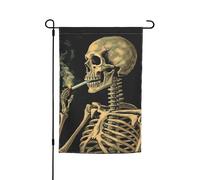Drapeau de jardin 30,5 x 45,7 cm, double face pour printemps et été, bannière décorative pour cour Un squelette avec cigarette brûlante, petit drapeau saisonnier pour les vacances, décoration