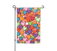 Drapeau de jardin 30,5 x 45,7 cm double face Printemps Été Bienvenue Drapeau de jardin coloré Motif cœur Bannière de cour Drapeau de vacances saisonnières Panneau pour extérieur Saisonnier Porche